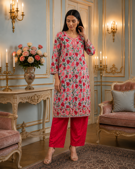 Gulzaar Grey Kashmiri Embroidered Suit Set (Set of 2)