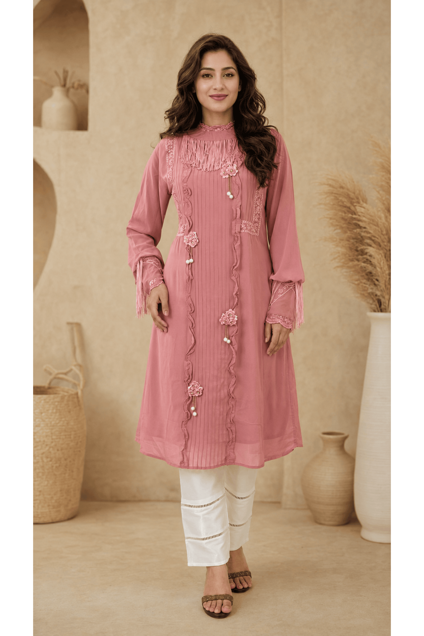 Baby Pink Pakistani Style Kurta Set