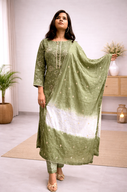 Forest Green Embroidered (set of 3) suit set