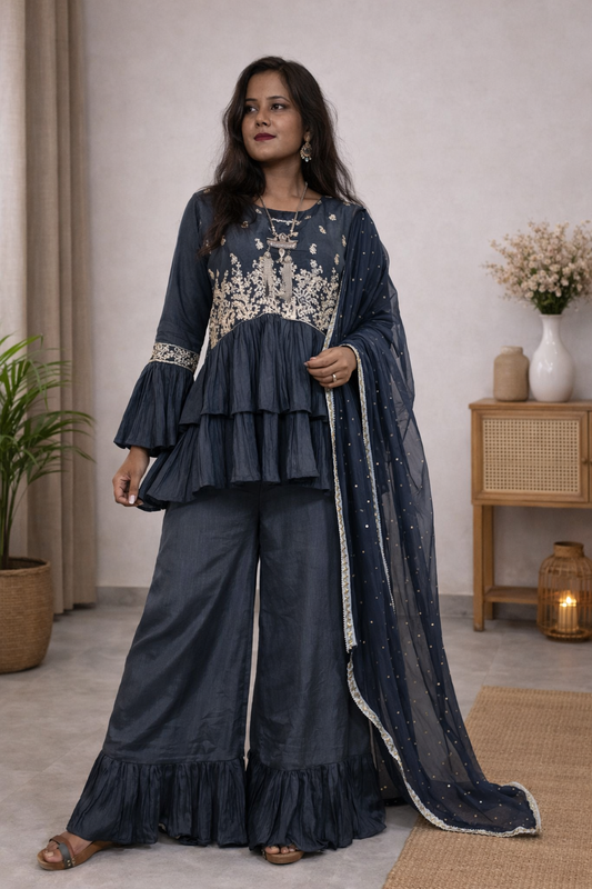 Iron Grey crop Top Plazo (Set of 4 ) Dress