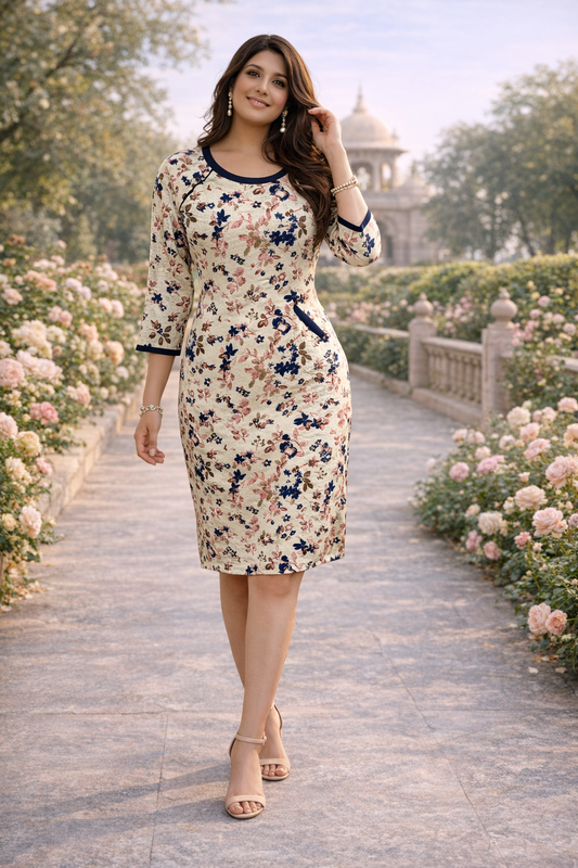 Beige Key hole Kurti Set