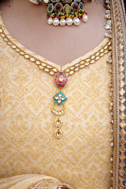 Golden-Blue Brocade Sharara Suit Set