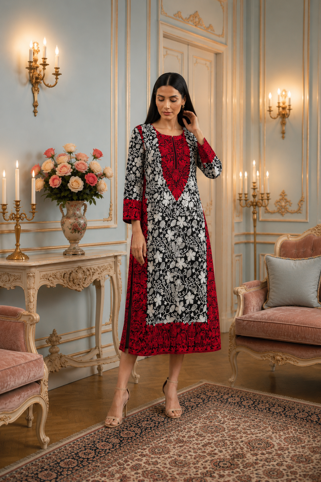 Gulzaar Black & Red kashmiri embroidery kurti