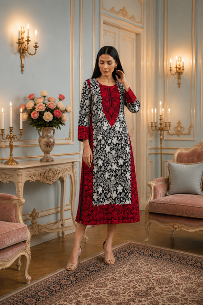 Gulzaar Black & Red kashmiri embroidery kurti