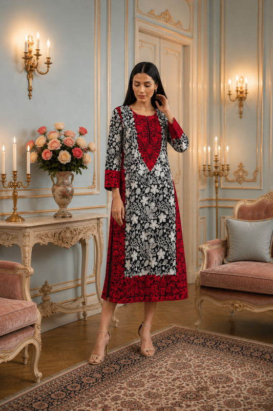 Gulzaar Black & Red kashmiri embroidery kurti