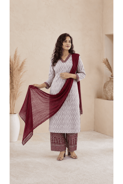 Grey Pure Cotton (Set Of 3) Suit Set