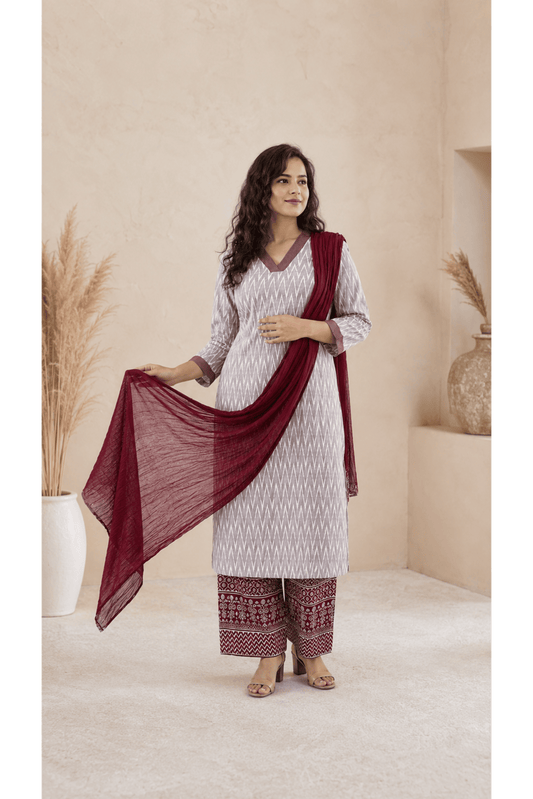 Grey Pure Cotton (Set Of 3) Suit Set