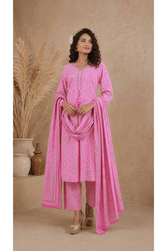 Pink A-Line Designer ( Set of 3 ) Anarkali Dress