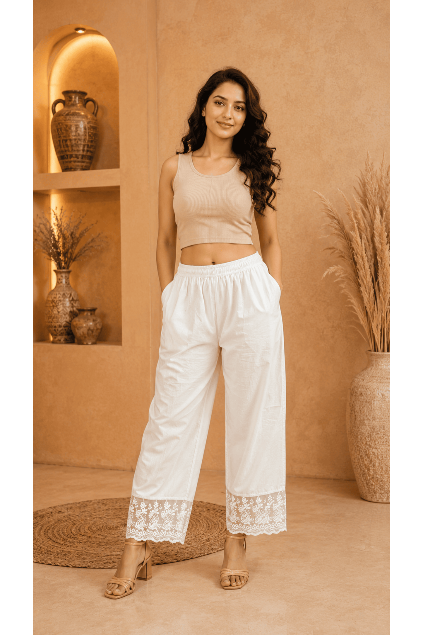 Ivory Plazo With Tissue Border