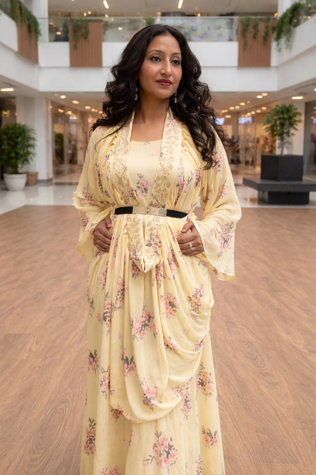 Yellow long  cape  Dress