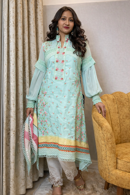 Mint Green Pakistani Designer Suit Set