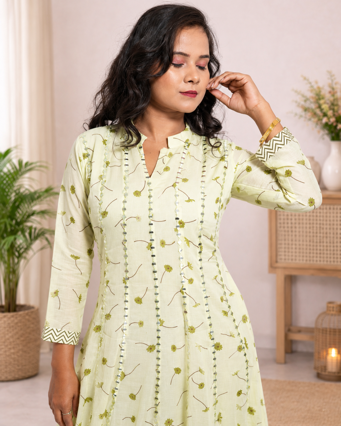 Light Green Long Mulcotton Kalidaar Anarkali Dress