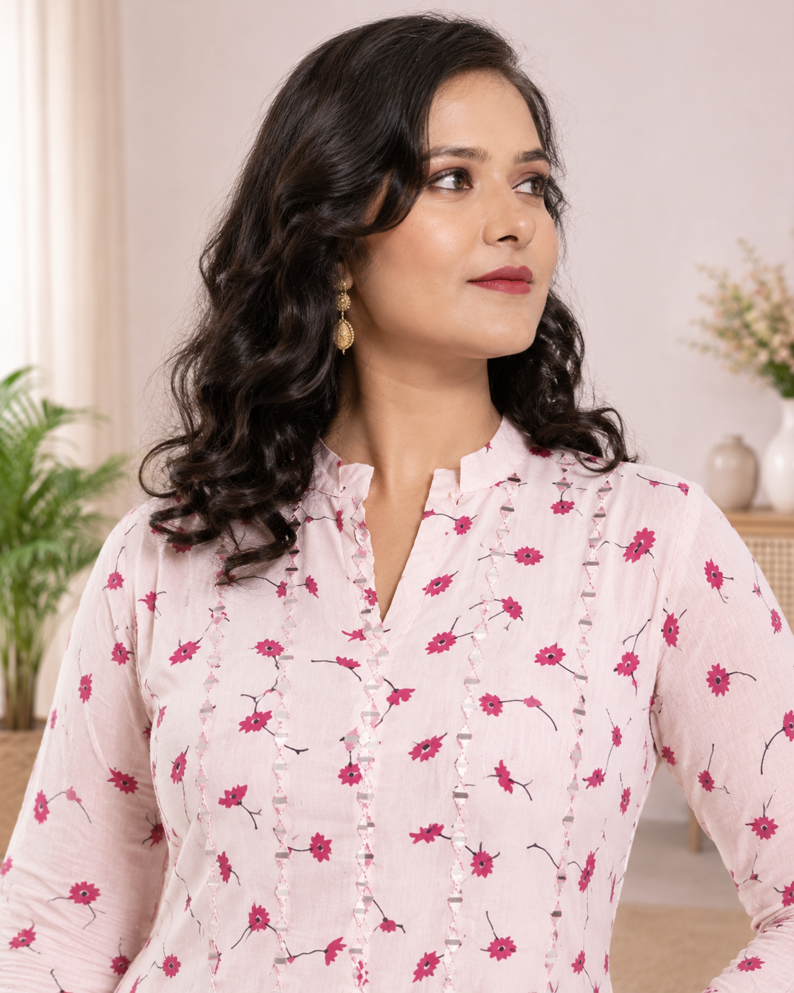 Flesh Pink Long Mulcotton Kalidaar  Anarkali Dress