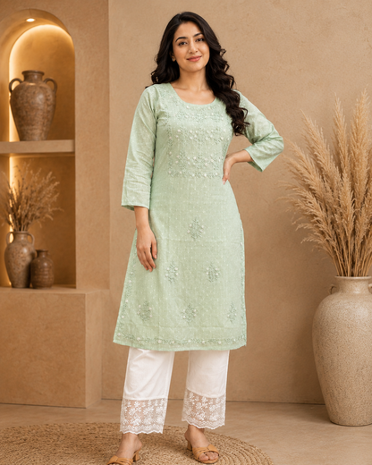 Sage  Green Pearl Straight kurti