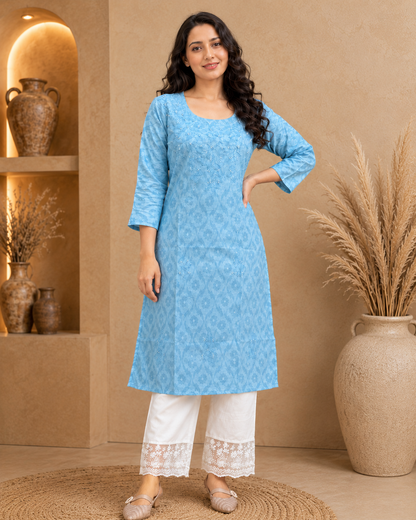 Sky Blue Pearl Straight Kurti