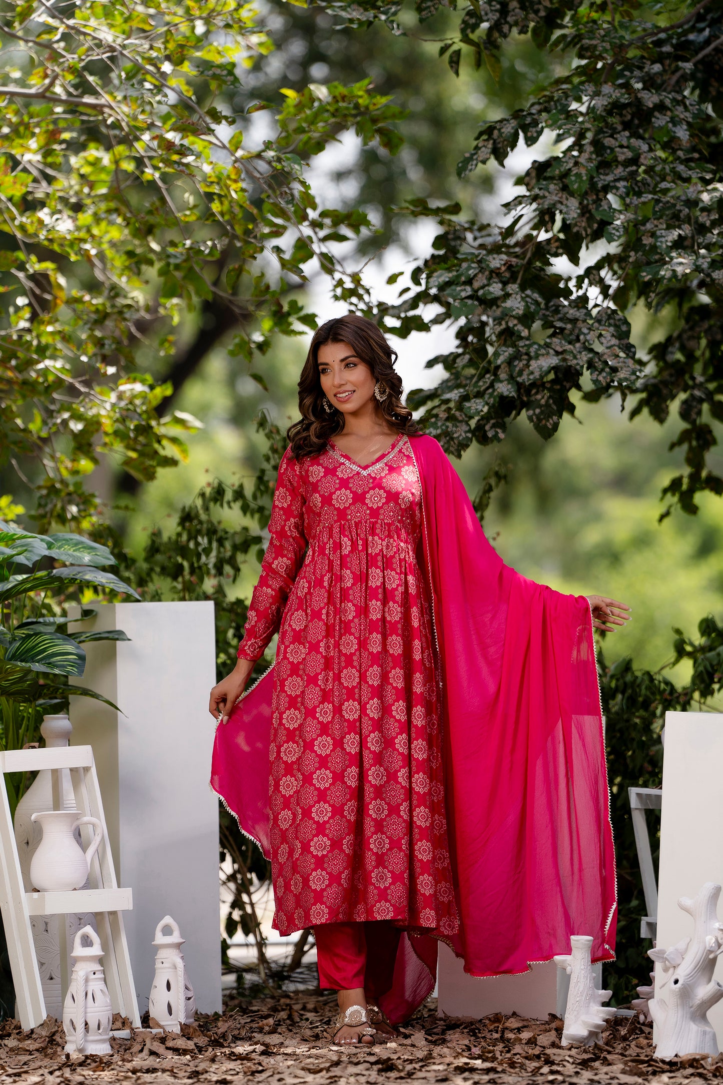 Magenta  Muslin Embroidered printed (3 Pcs Set) Suit Set