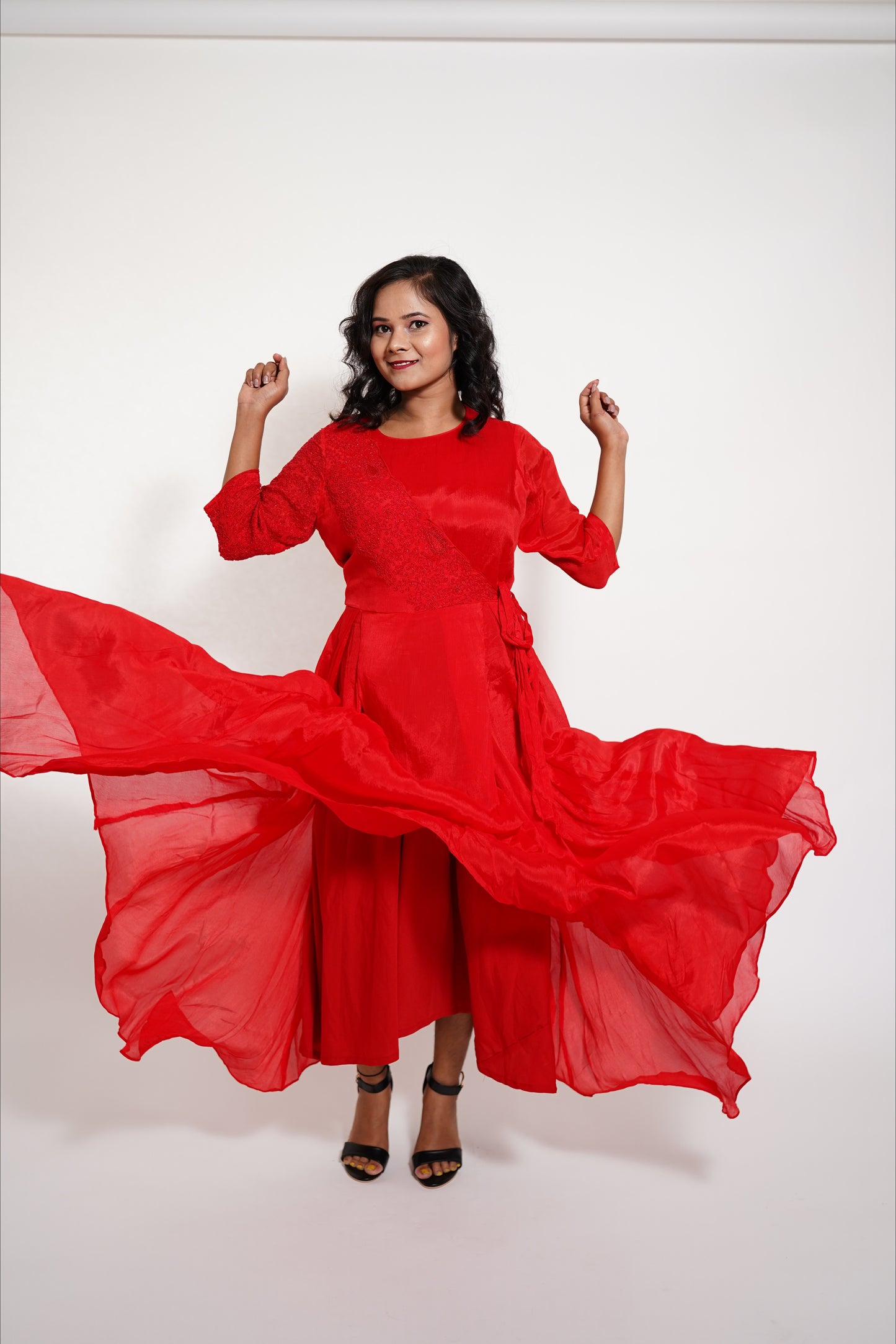 Red Drape long Anarkali Dress