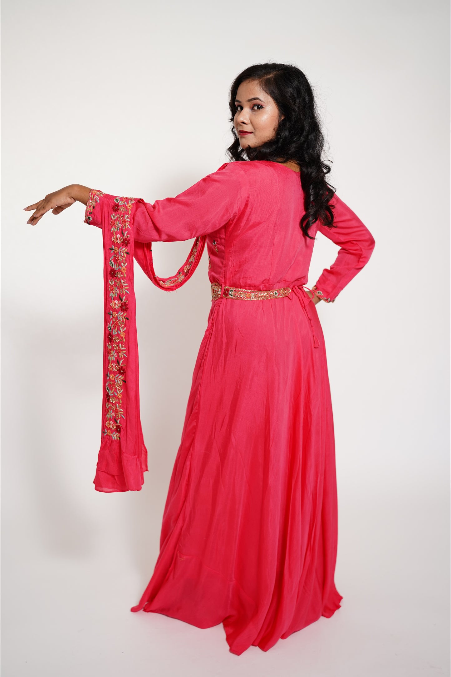 Hot Pink Long pleated suit Anarkali Dress