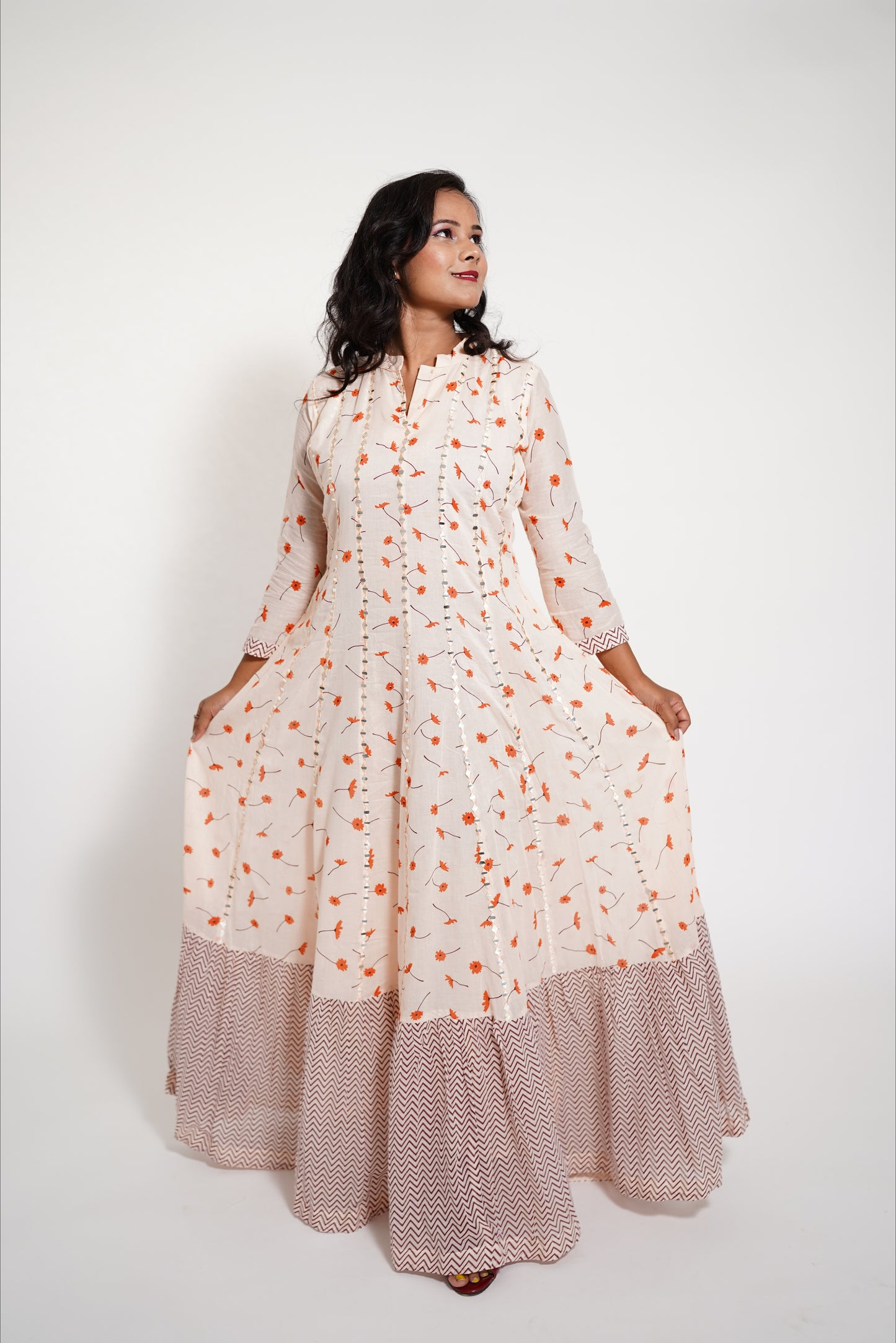 Orange Peach Long Suit Kalidaar Anarkali Dress