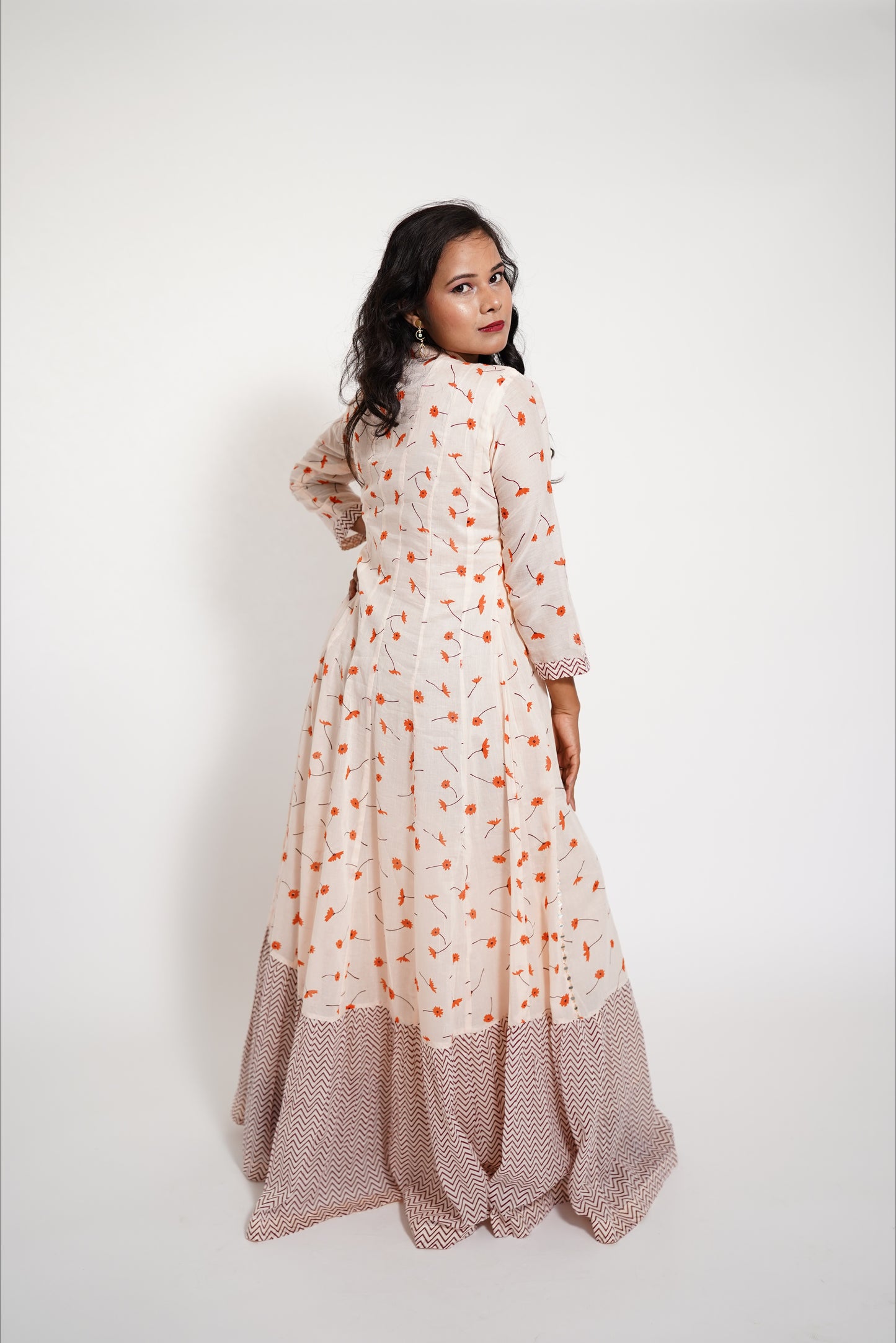 Orange Peach Long Suit Kalidaar Anarkali Dress