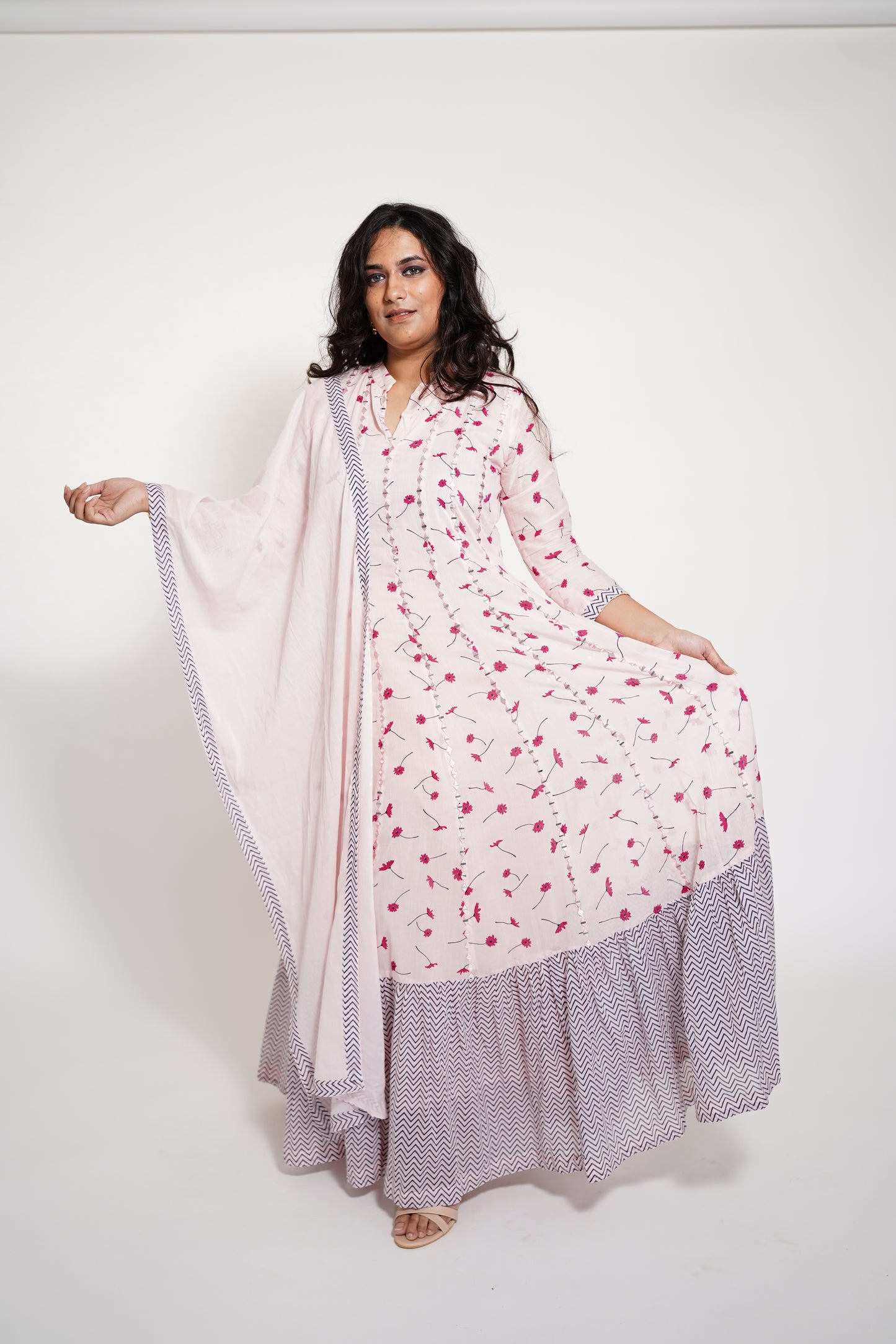 Flesh Pink Long Mulcotton Kalidaar  Anarkali Dress