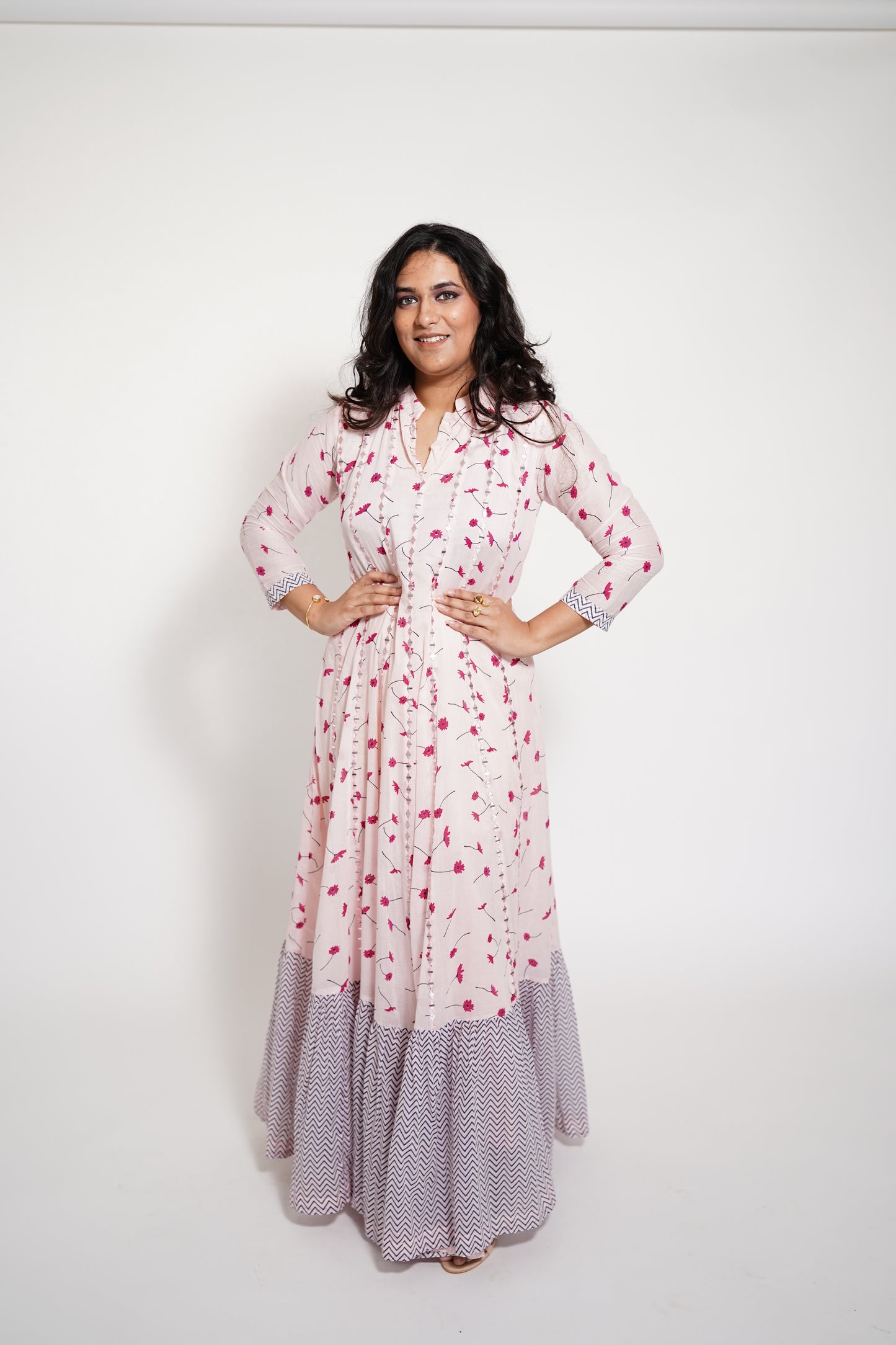 Flesh Pink Long Mulcotton Kalidaar  Anarkali Dress
