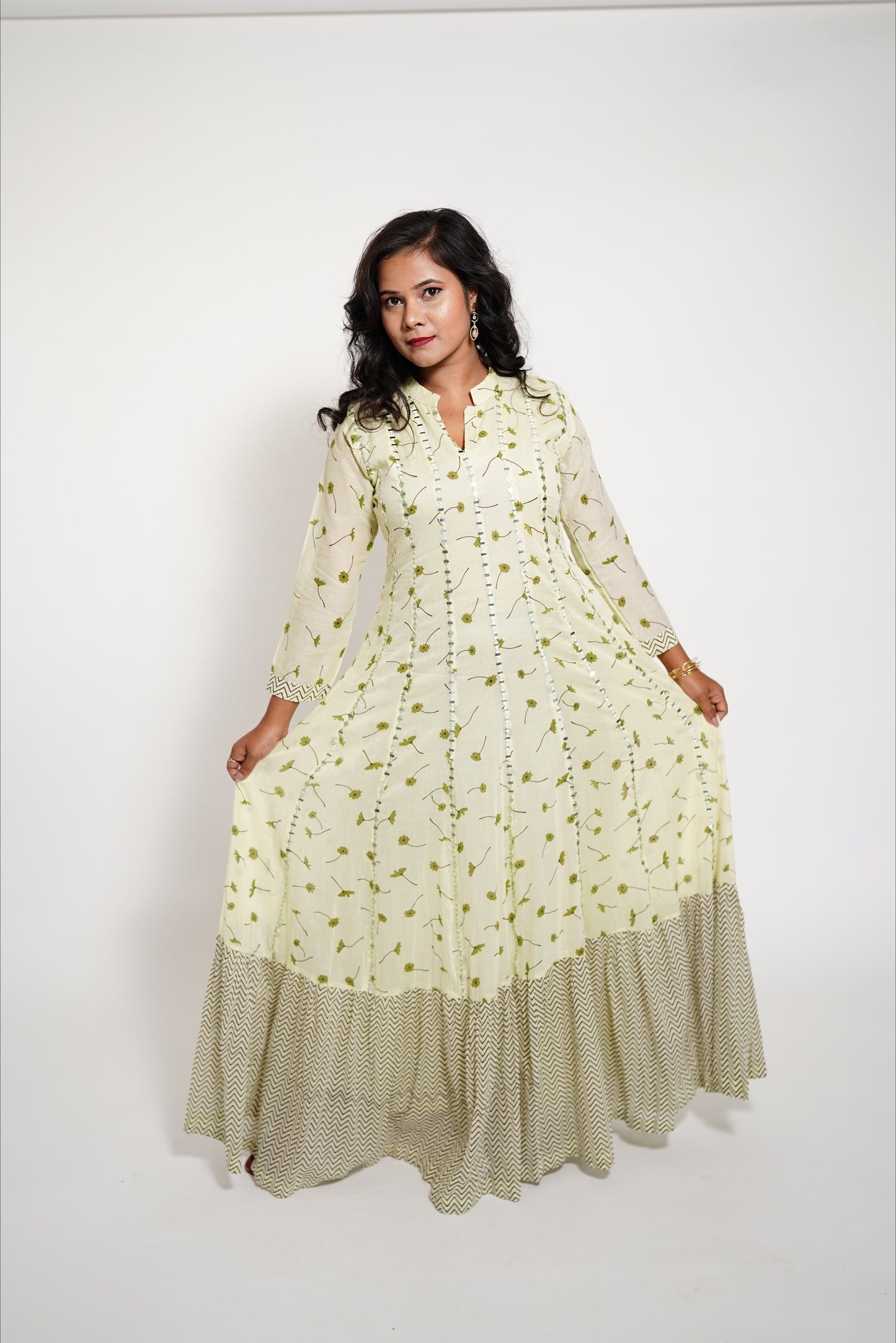 Light Green Long Kalidaar Suit Anarkali Dress