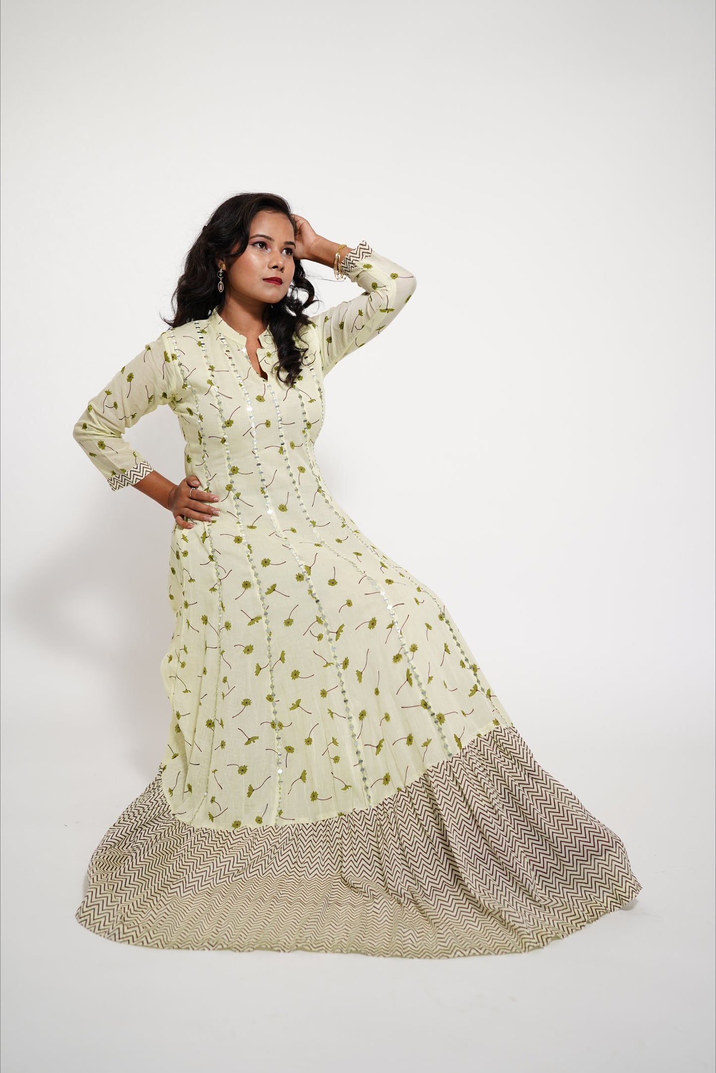 Light Green Long Kalidaar Suit Anarkali Dress