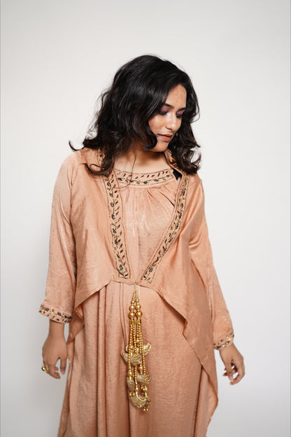 Peach Designer Drape Dress