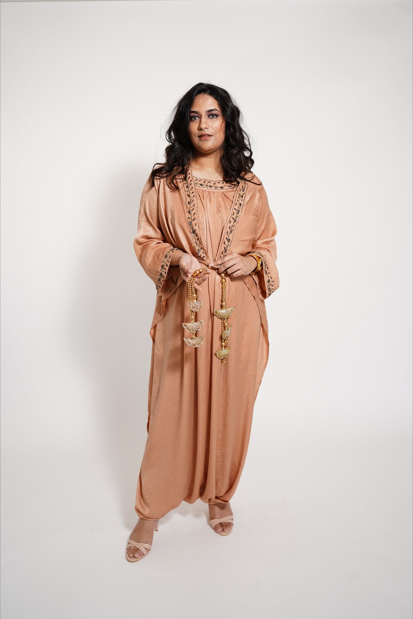 Peach Designer Drape Dress