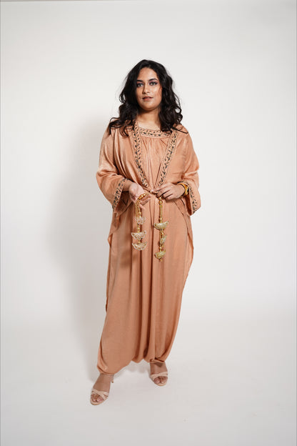 Peach Designer Drape Dress