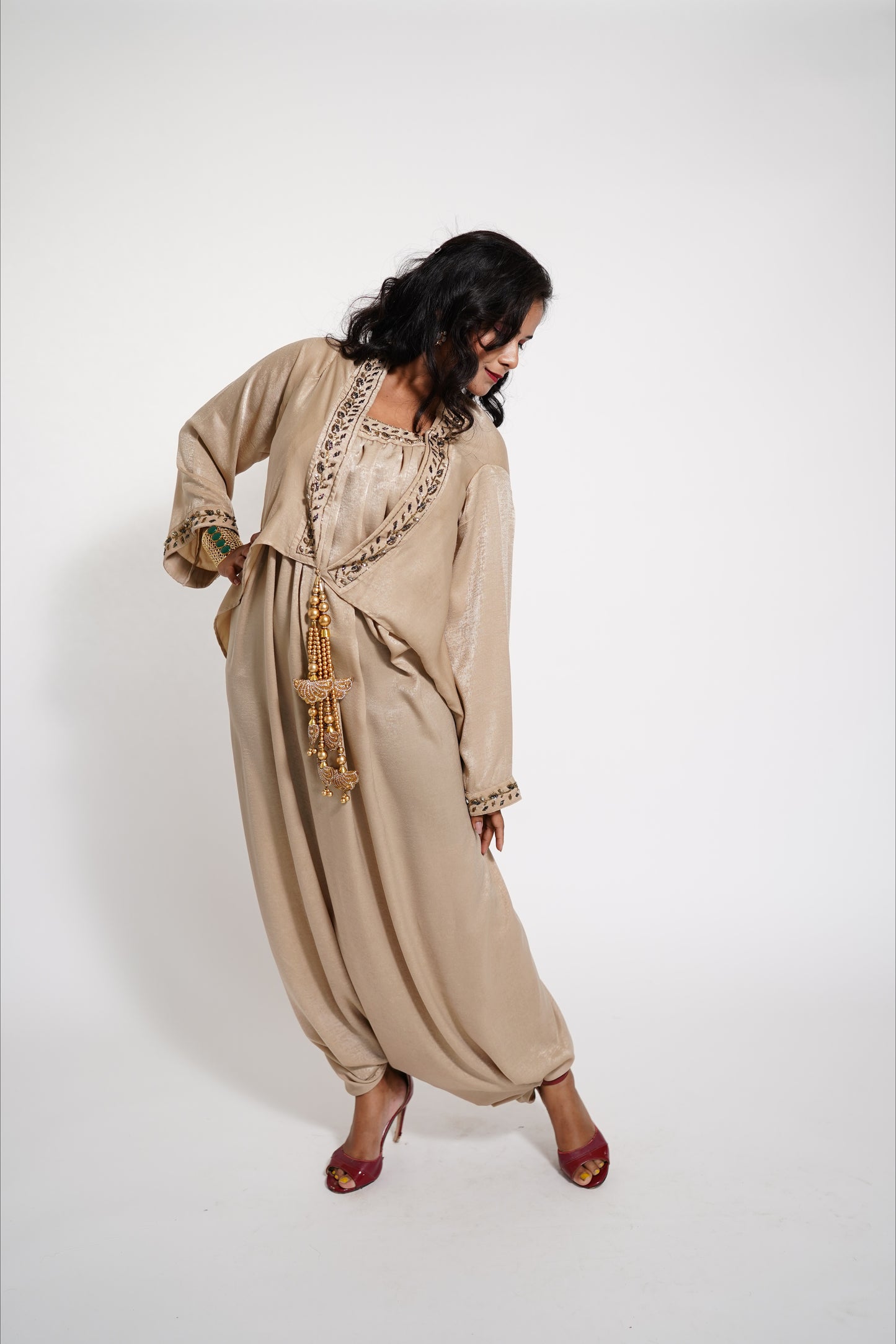 Beige Designer Drape Dress