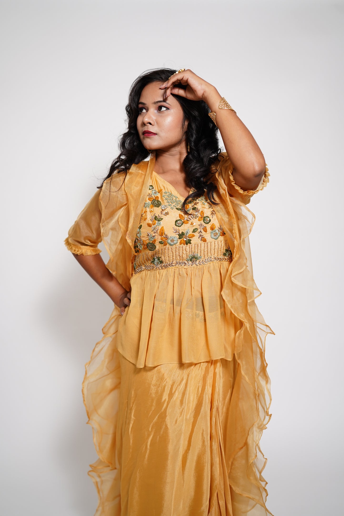 Yellow Indowesten Party Wear Lehanga Dress