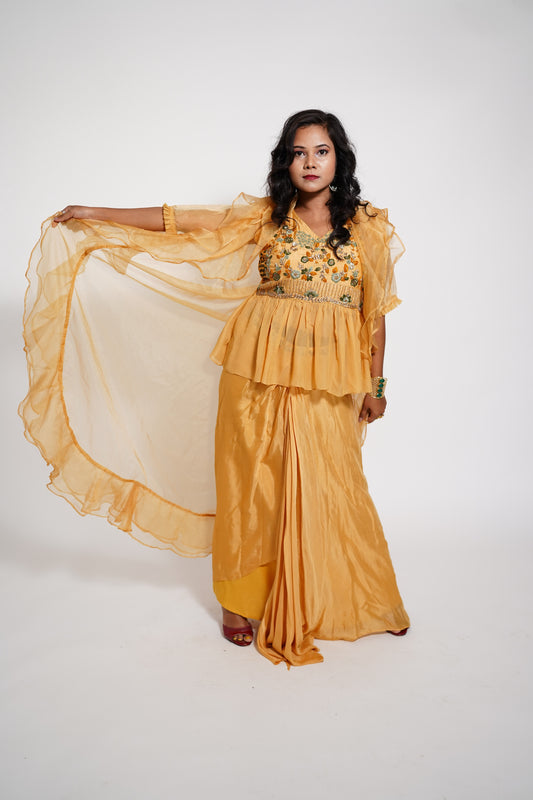 Yellow Indowesten Party Wear Lehanga Dress