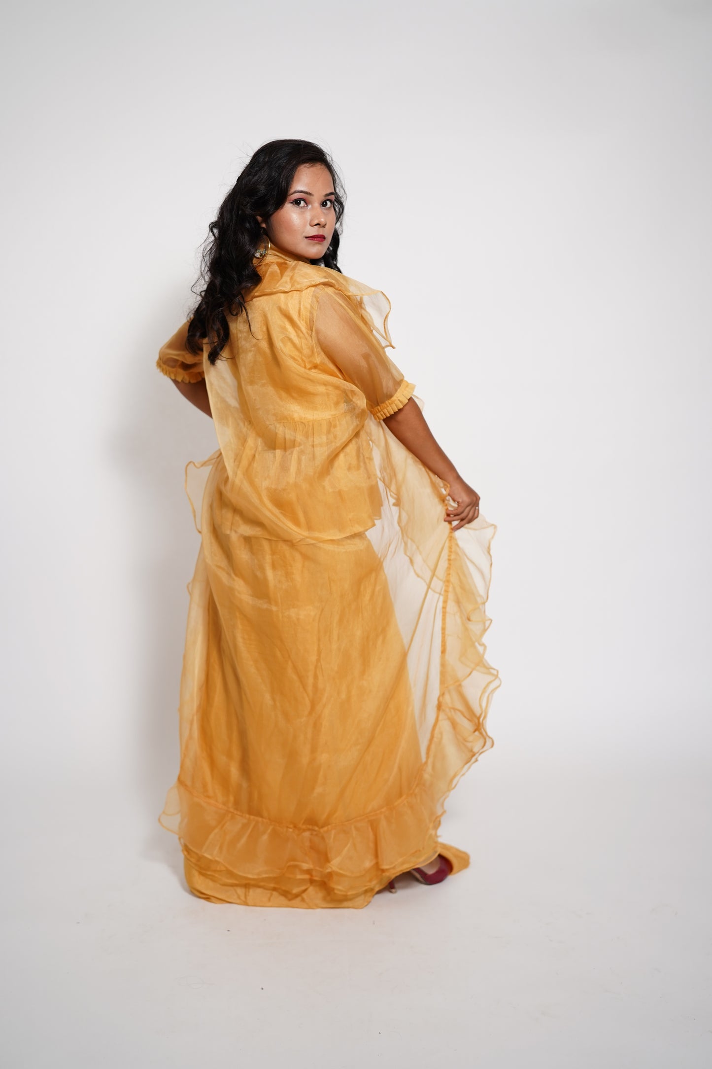 Yellow Indowesten Party Wear Lehanga Dress