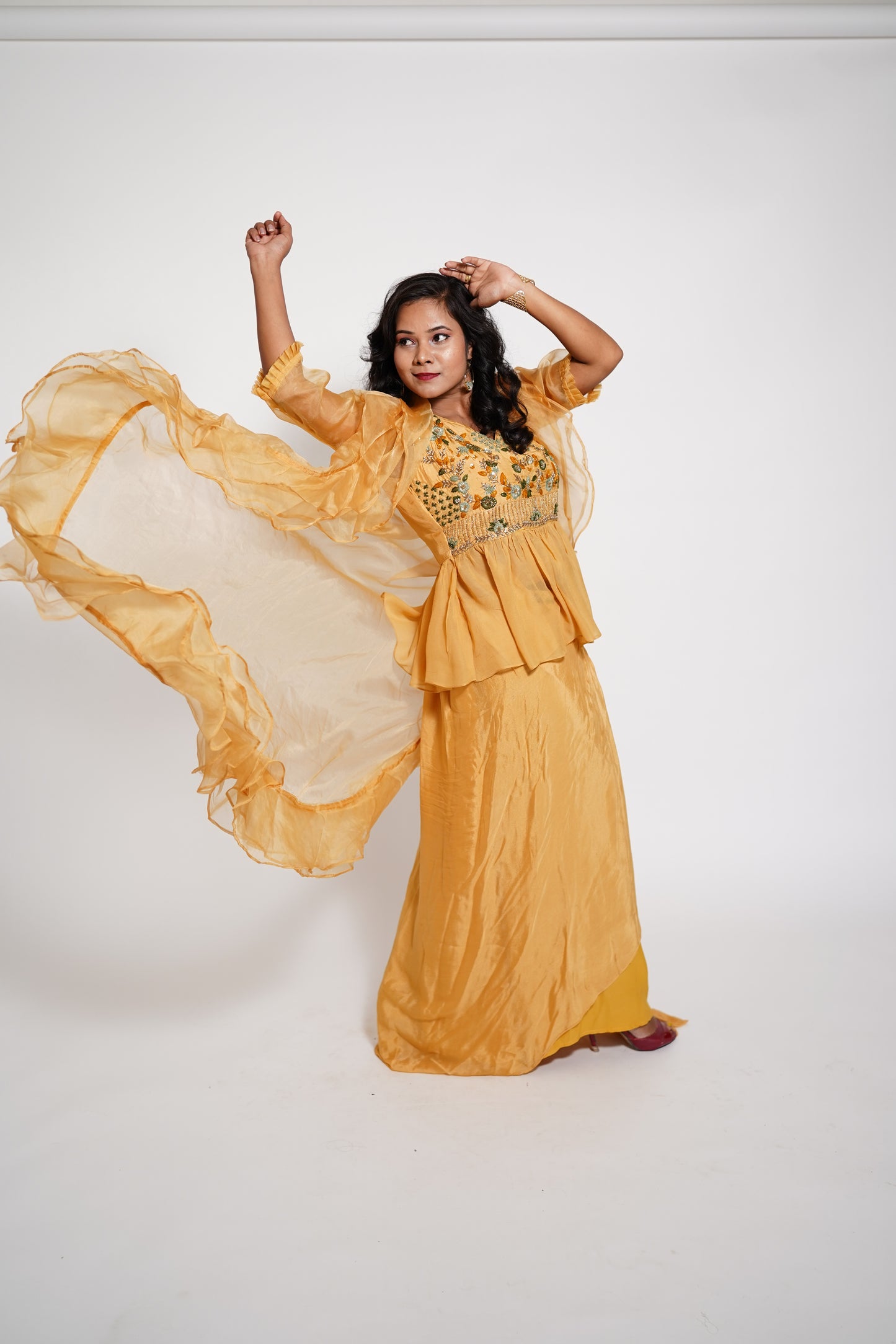 Yellow Indowesten Party Wear Lehanga Dress