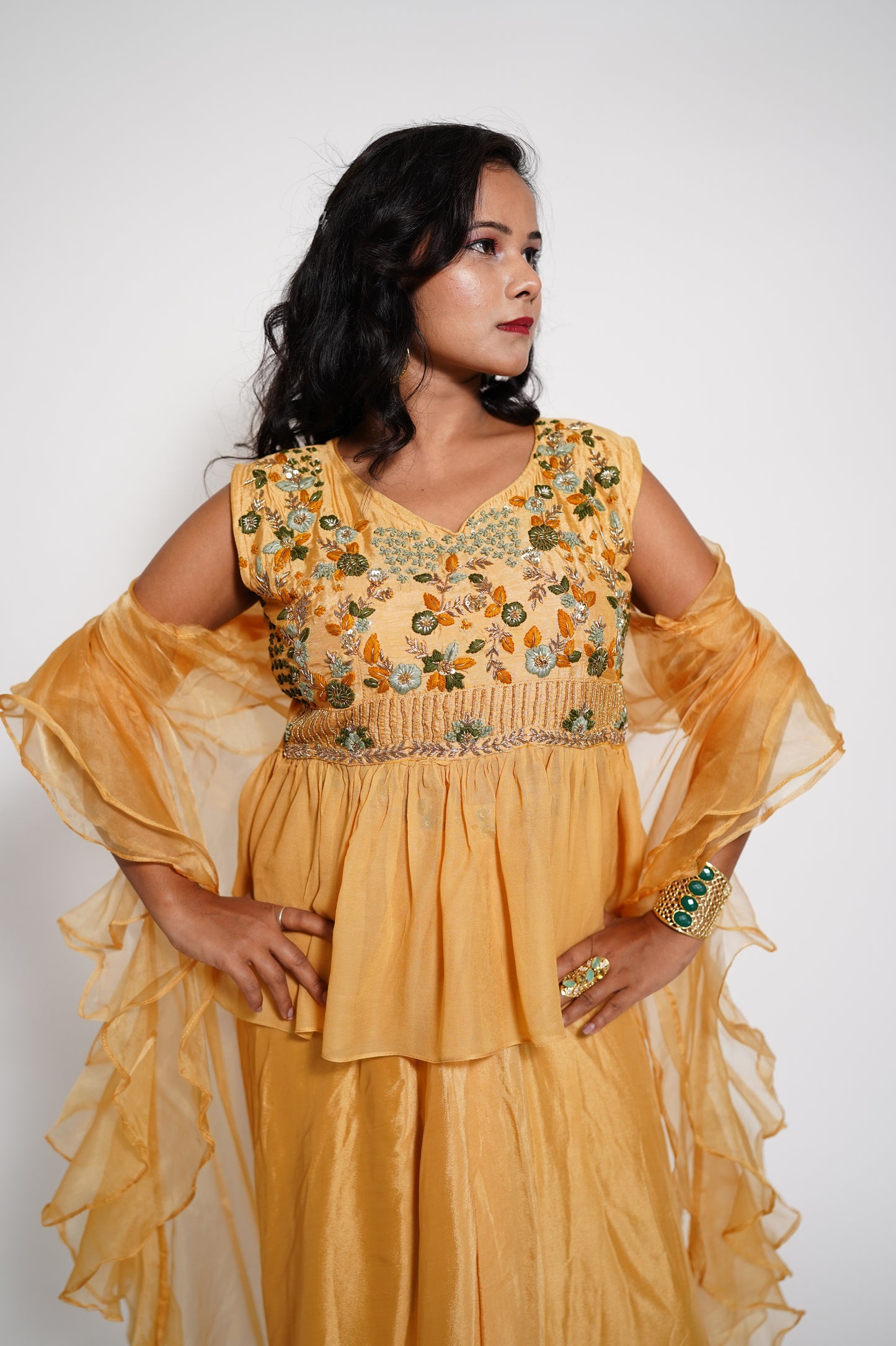 Yellow Indowesten Party Wear Lehanga Dress