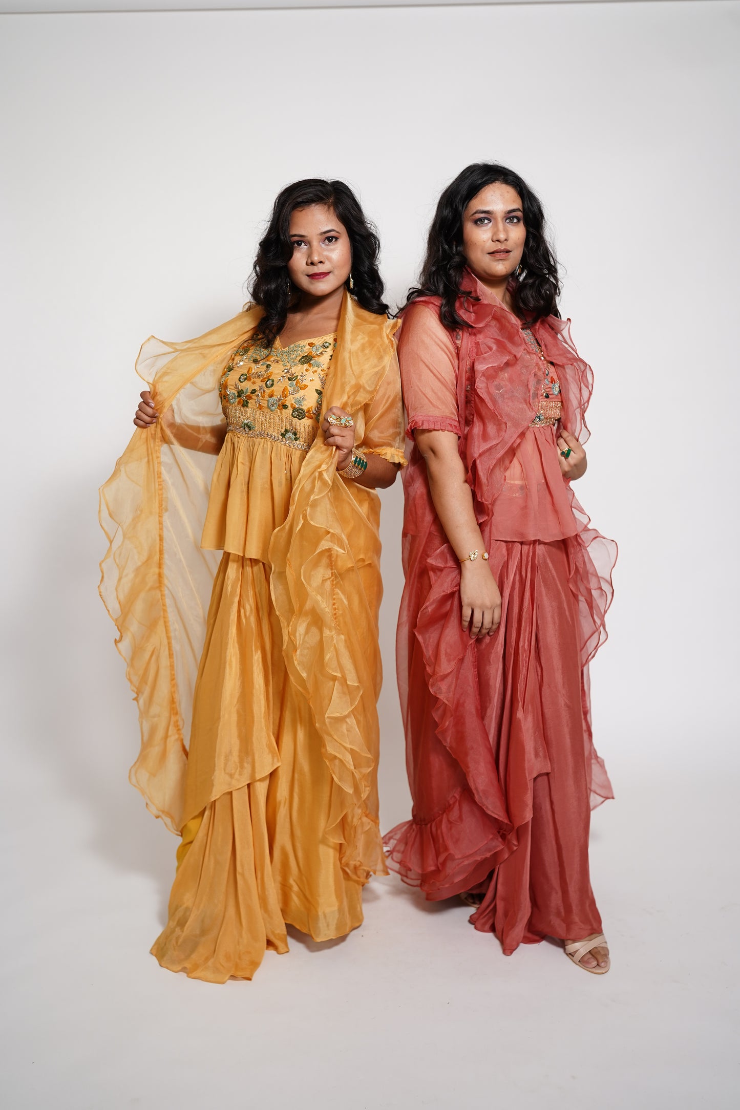 Yellow Indowesten Party Wear Lehanga Dress