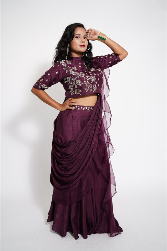 Purple Indowestern Party Wear Lehenga dress