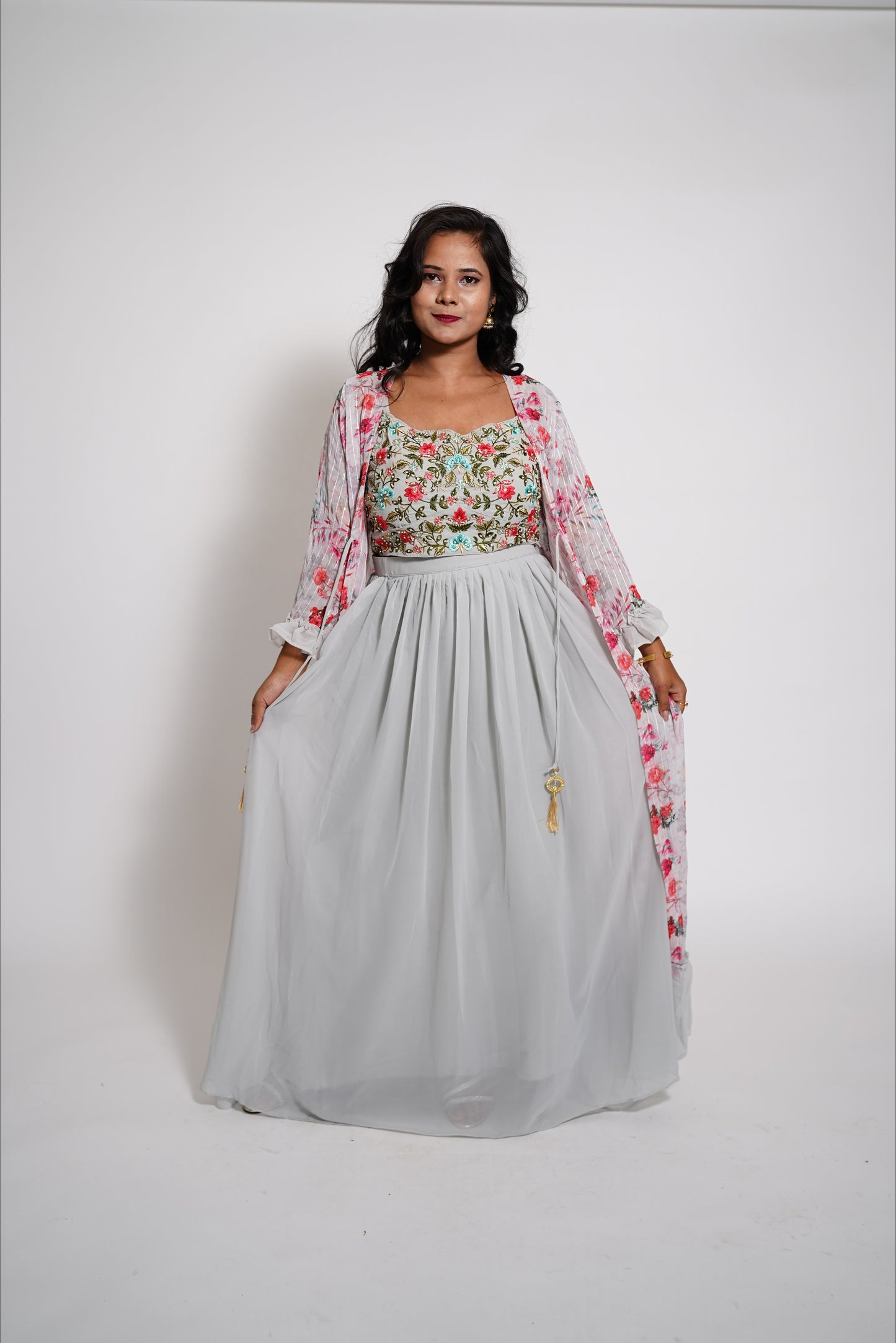 Grey Indowestern Party Wear Lehenga Dress