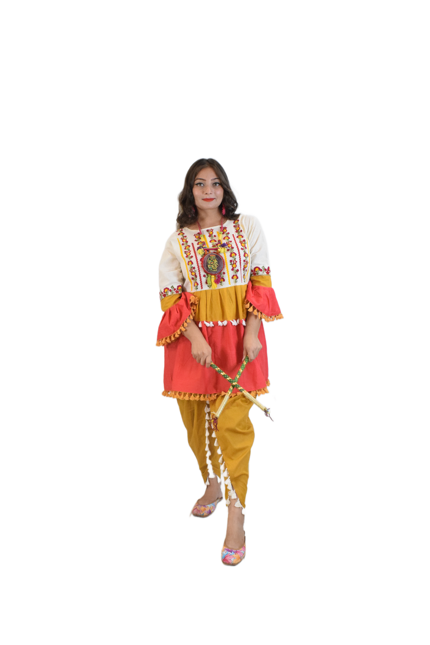 Peach & Red Dandiya Dress