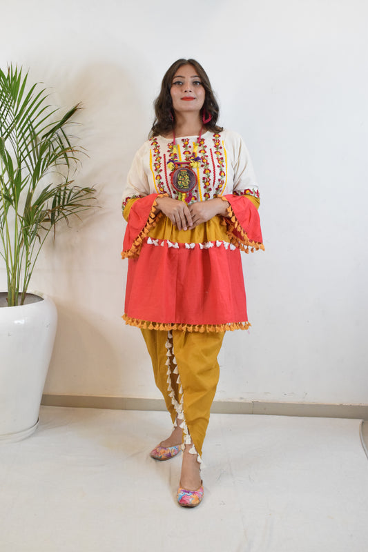 Peach & Red Dandiya Dress