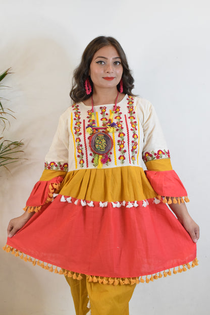 Peach & Red Dandiya Dress