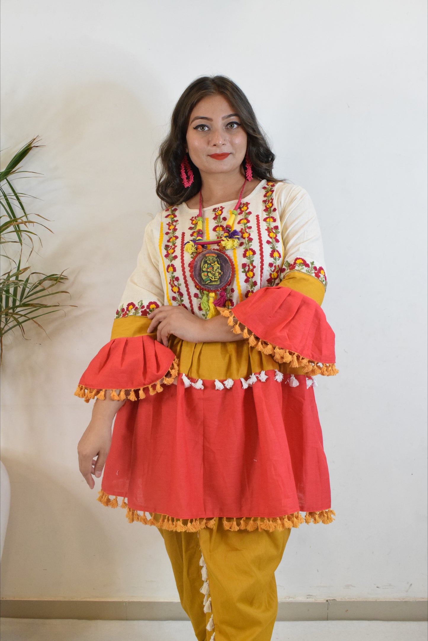 Peach & Red Dandiya Dress