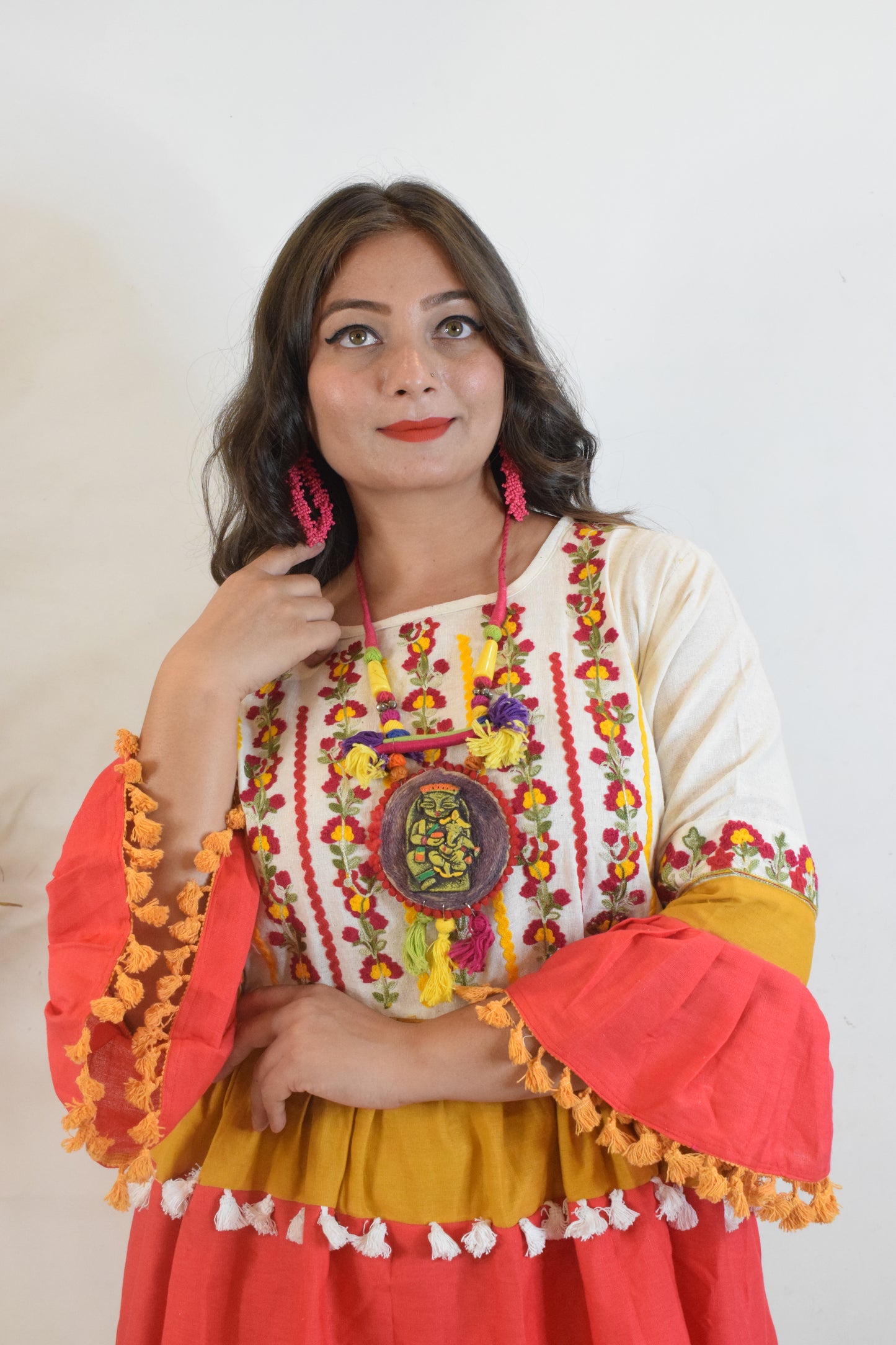 Peach & Red Dandiya Dress