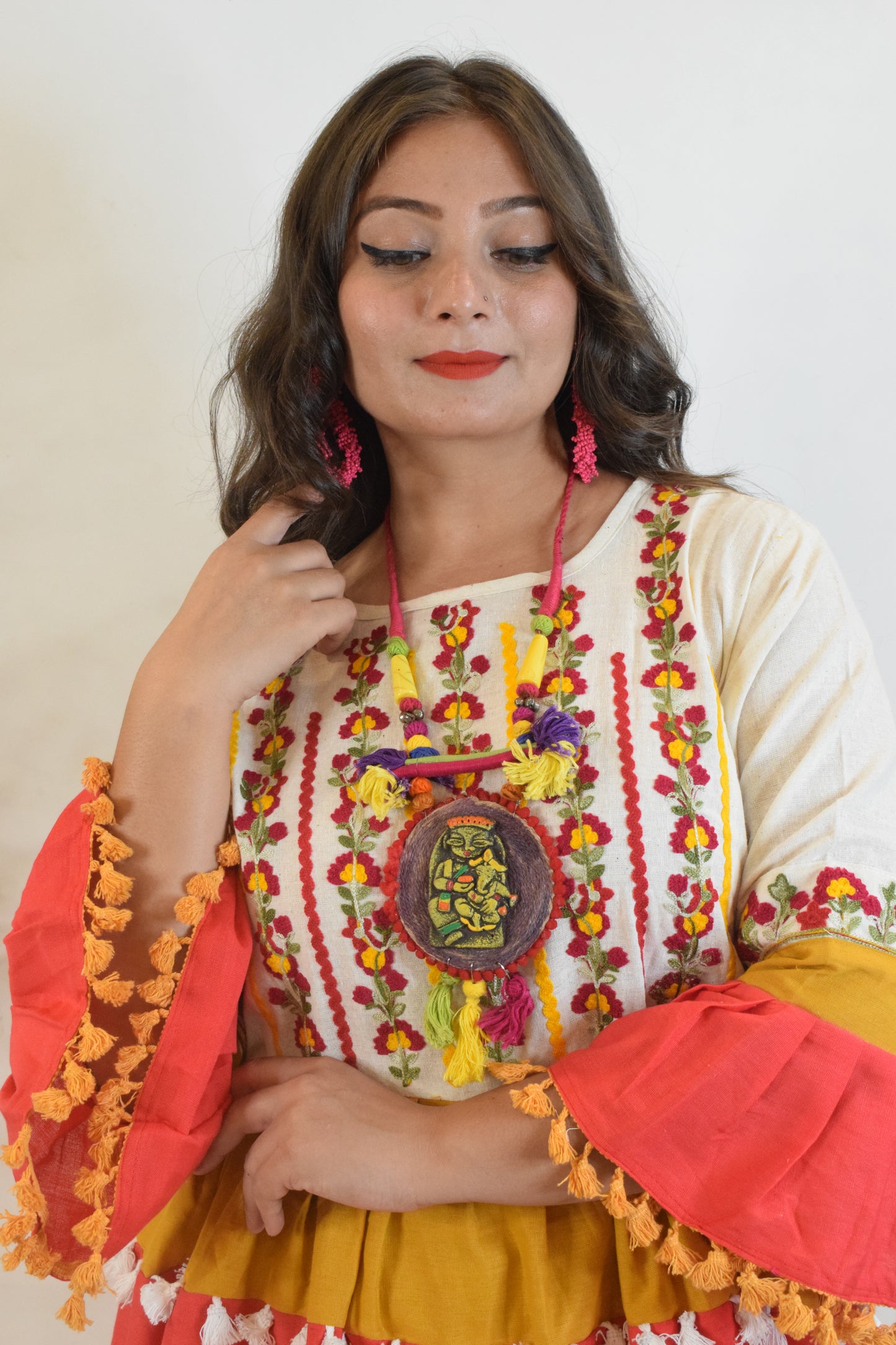 Peach & Red Dandiya Dress