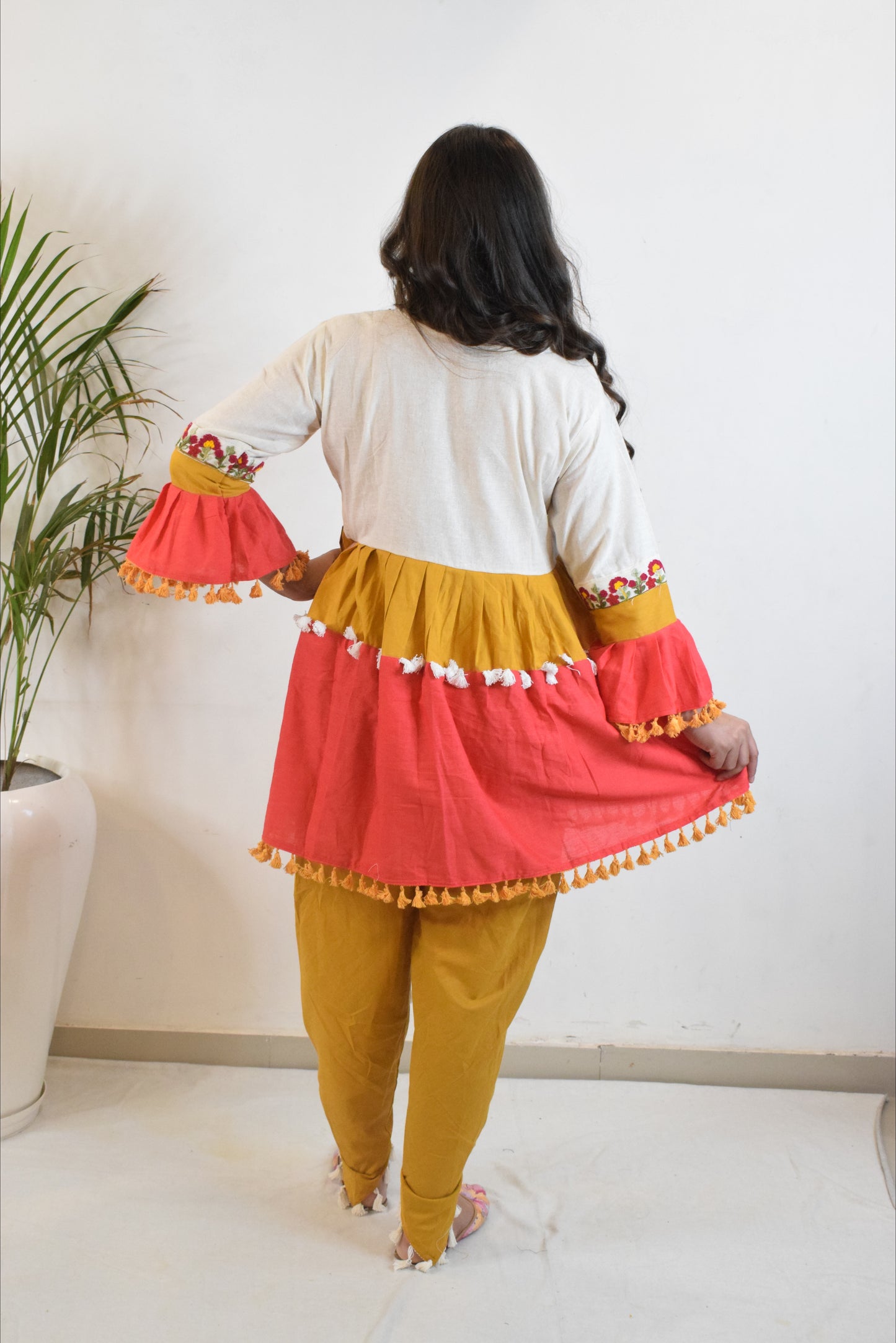 Peach & Red Dandiya Dress