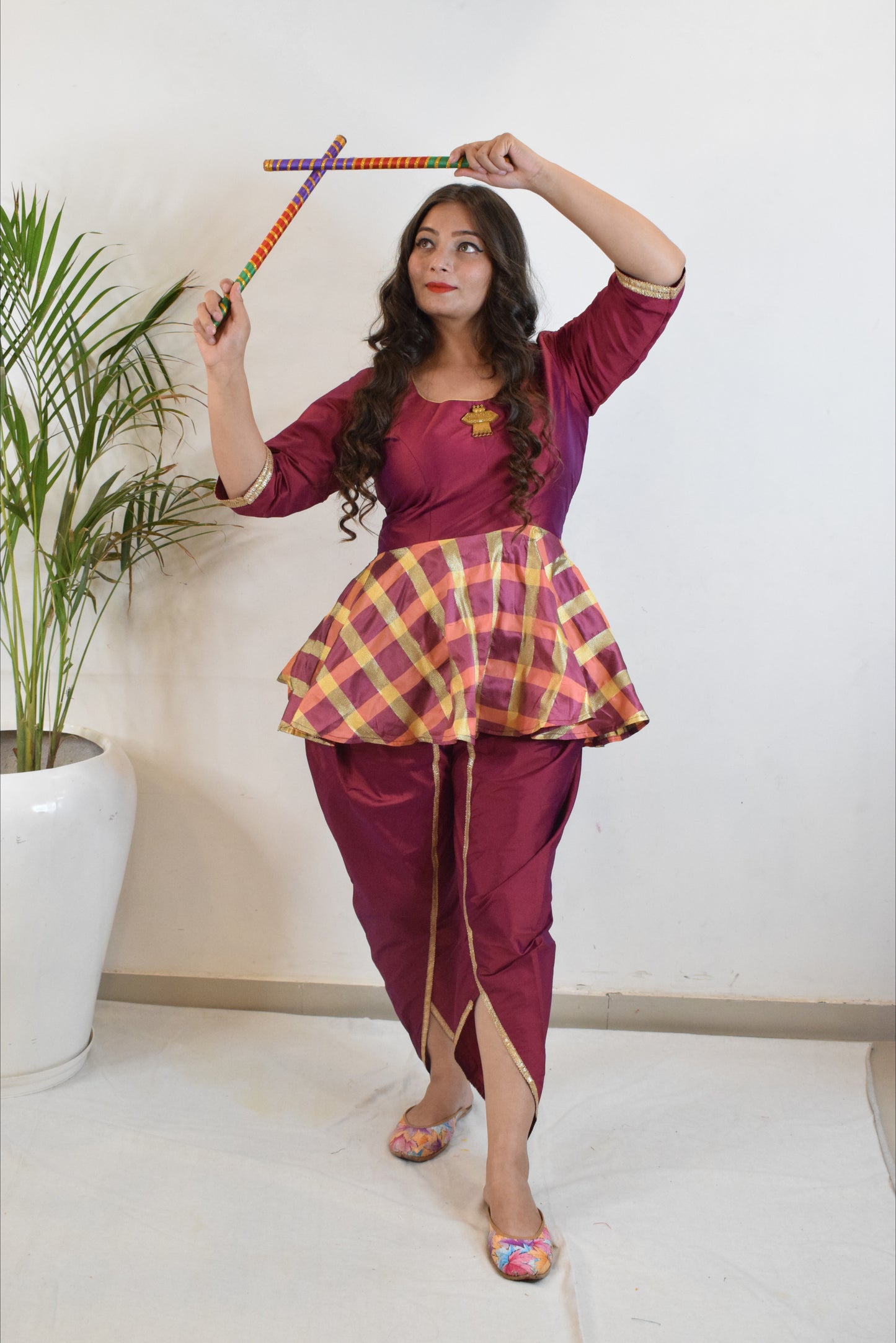 Dark Maroon Dandiya Dress