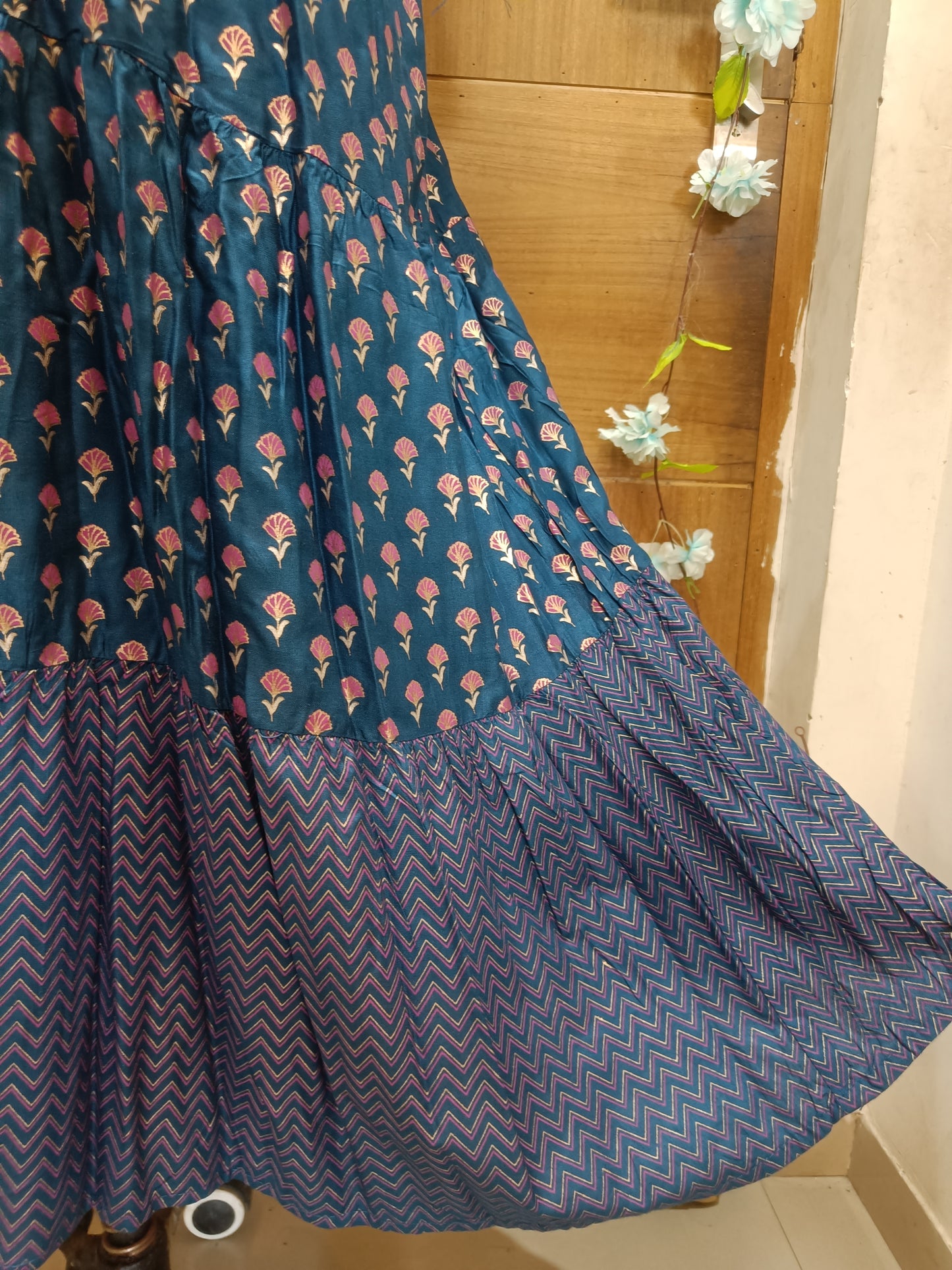 Dark blue Potli Button Anarkali Dress