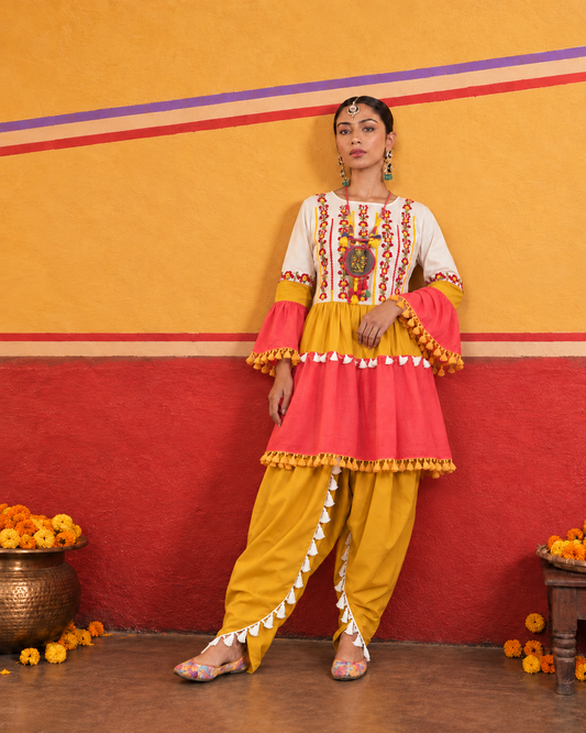 Peach & Mustard Dandiya Dress